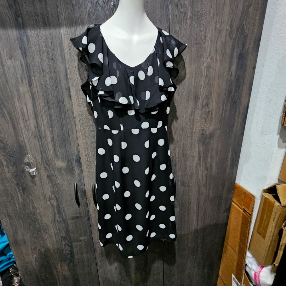 Black & White Polka Dot Milano Midi Dress Size 4 Feminine Dapper Day - Picture 6 of 7